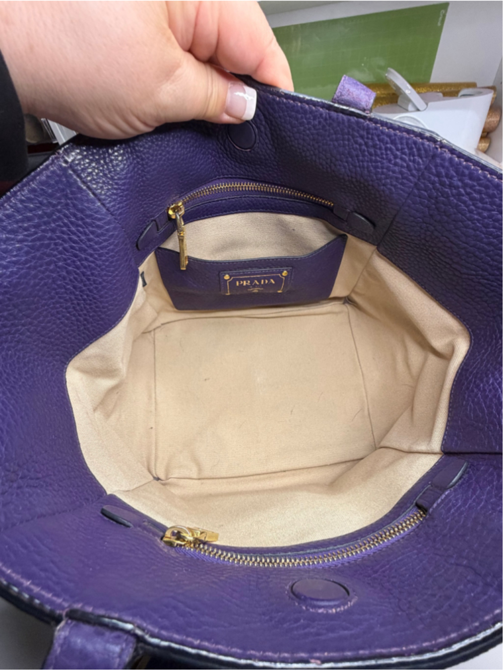 Women's Prada Leather Tote Bag One Size Purple - Picture 10 of 13